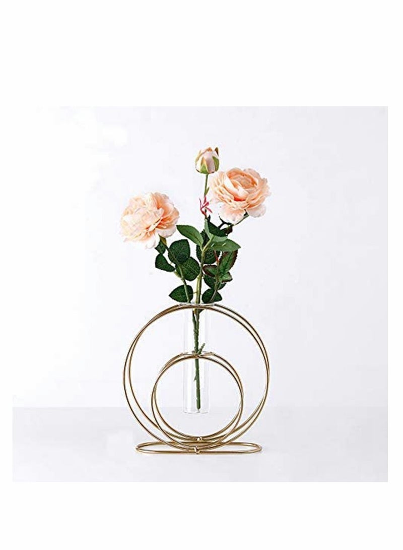 KASTWAVE Glass Flower Vase with Metal Frame Stand Modern Creative Geometry Desktop Planter Indoor Décor Hydroponics Plants for Home Office Garden Wedding Decor