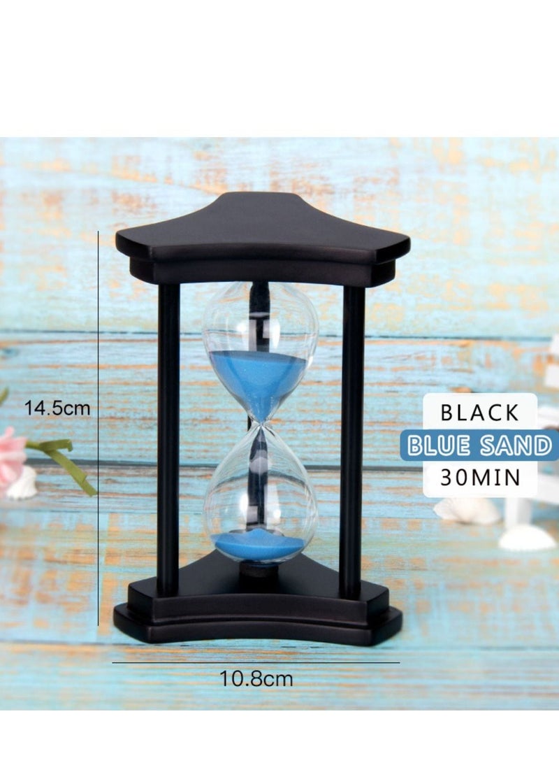 Sandglass 30-minute Timer Hourglass for Ornament Sand Clock Crafts Decoration Xmas New Year Birthday Tea Coffee Table Book Shelf School Game Wooden Frame Blue