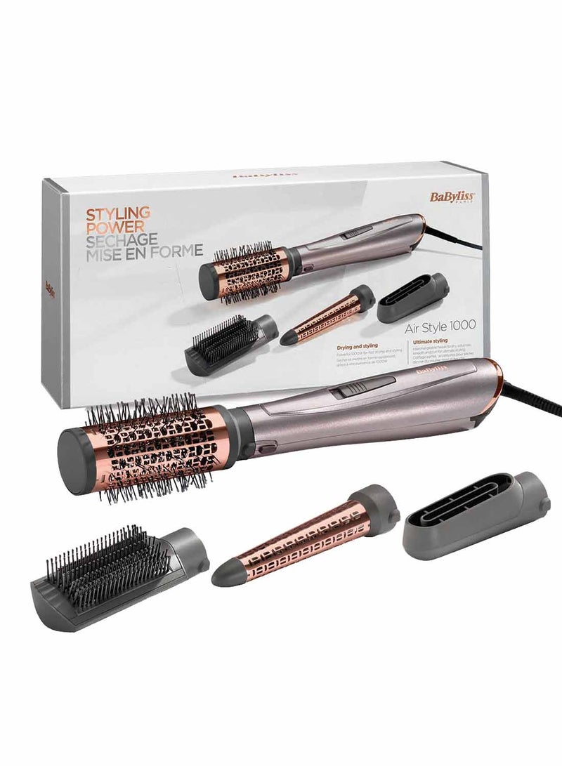1000 Air Styler | Adjustable 2 Heats + Cool Setting | Ionic Technology For Frizz Free Hair | FREE Conical Curling, Volumizing & Precise Drying Attachment With Heat Pouch | AS136SDE (Grey) Purple