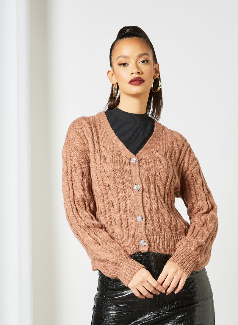 Chunky Knit Cardigan Brown