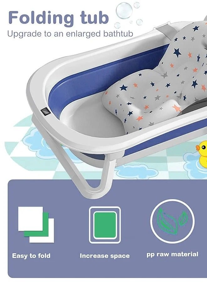 13 PCS Baby Bath Tub Foldable Bathtub With Temperature Sensing + Bathmat Cushion + Shower Cap + Washing Hair Shower Shampoo Cup *1 + Duckling toys *4 + Ocean Balls *5