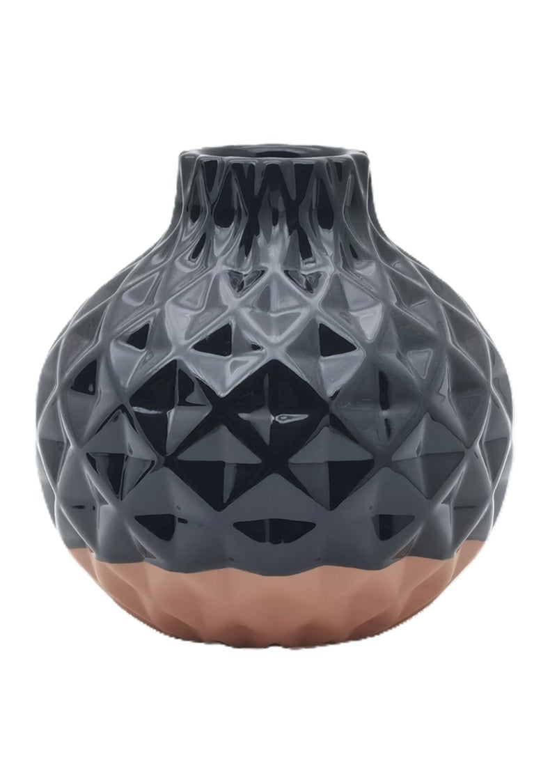 Textured Geometric Pattern Ceramic Vase Unique Luxury Quality Material For The Perfect Stylish Home N13-029 Black/Brown