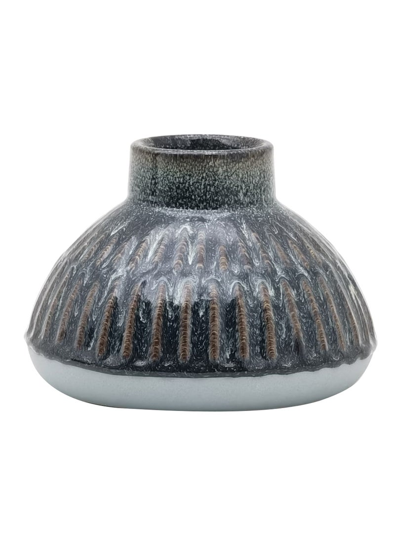 Textured Geometric Pattern Ceramic Vase Unique Luxury Quality Material For The Perfect Stylish Home N13-044 Metallic/Grey