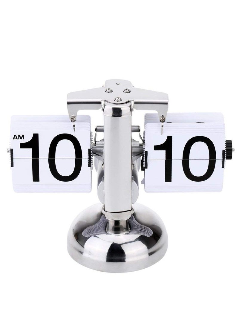 Retro Funny Table Clock Quartz Flip Over Stainless Steel Internal Gear Operated Small Scale