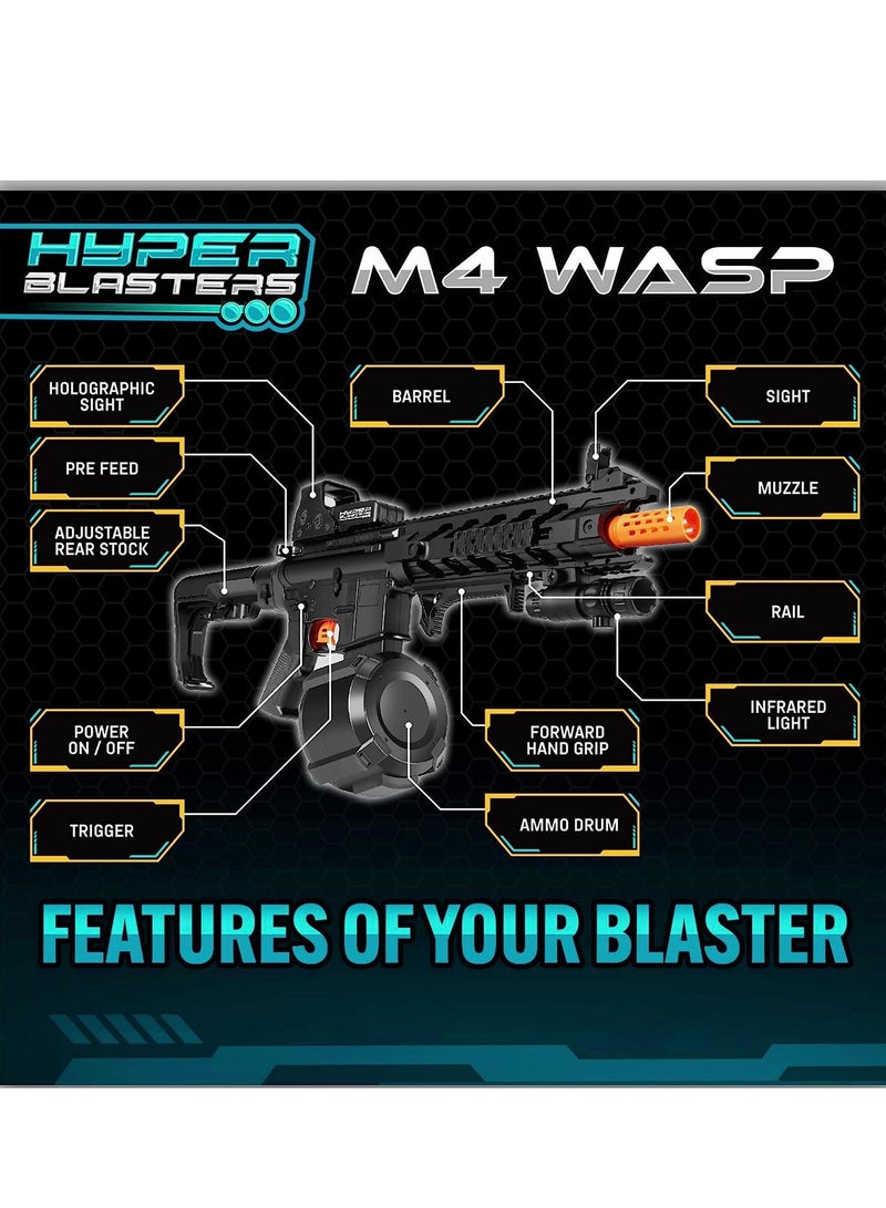 M4 Wasp Gel Ball Blaster with 1000 Round Capacity Ammo Drum – Splatter Ball Blaster Includes 30,000 Planet Friendly No- Stain Water Beads- Fun and Exciting Electric Blaster