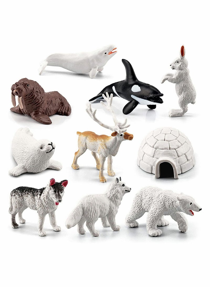 10Pcs Polar Animals Figurines, SYOSI Arctic Animal Toy Figurines Set, Realistic Models, Circle Ocean Sea Playset for Kids, Educational Toys