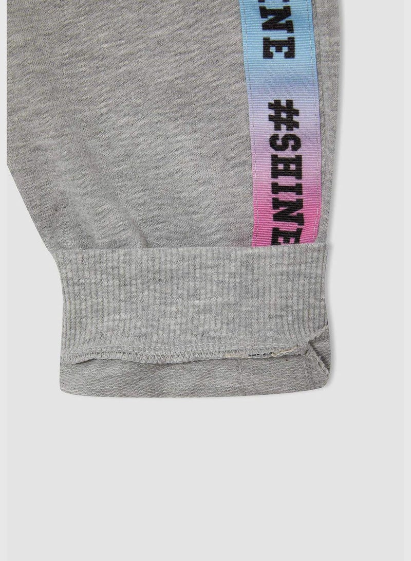 Block Colour Text Print Shirred Sweatpants