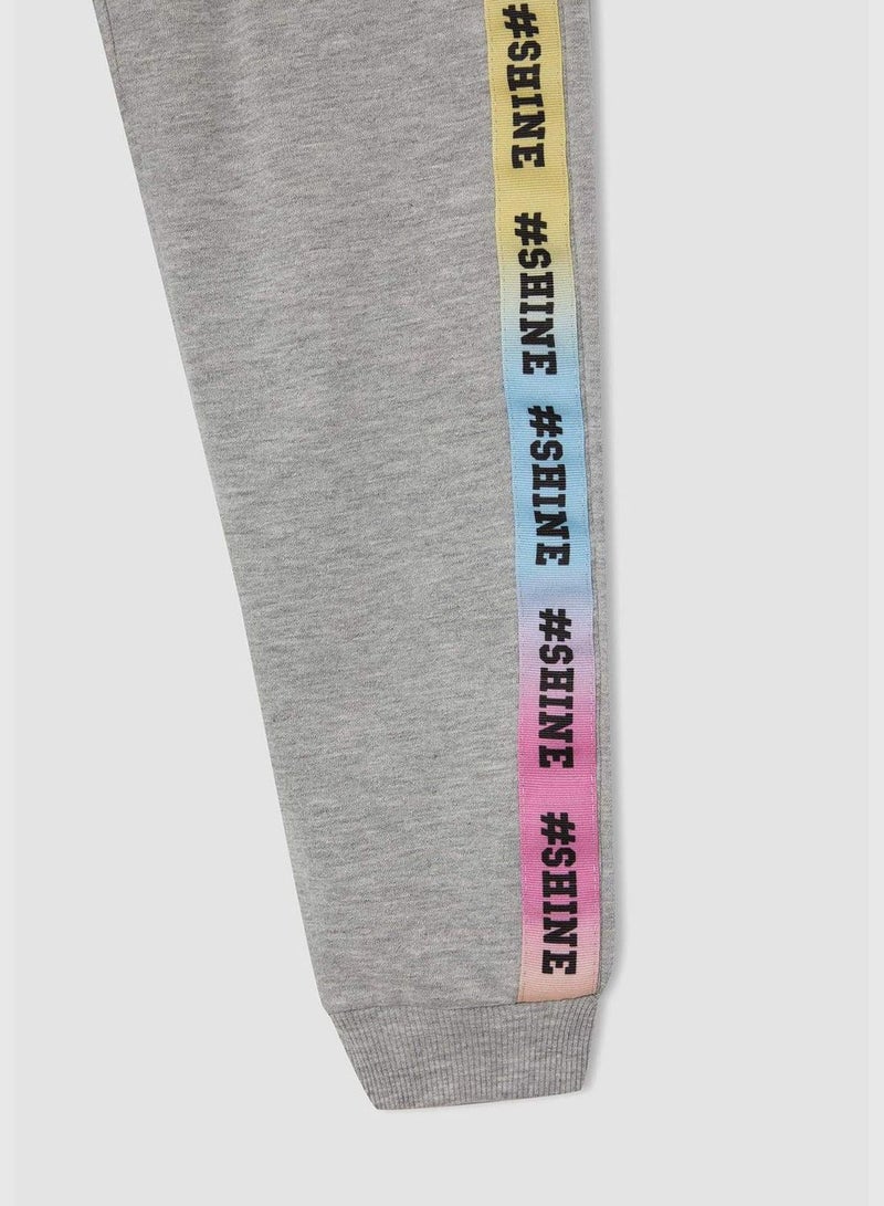 Block Colour Text Print Shirred Sweatpants