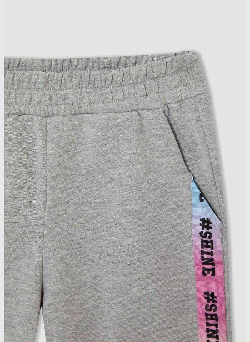 Block Colour Text Print Shirred Sweatpants