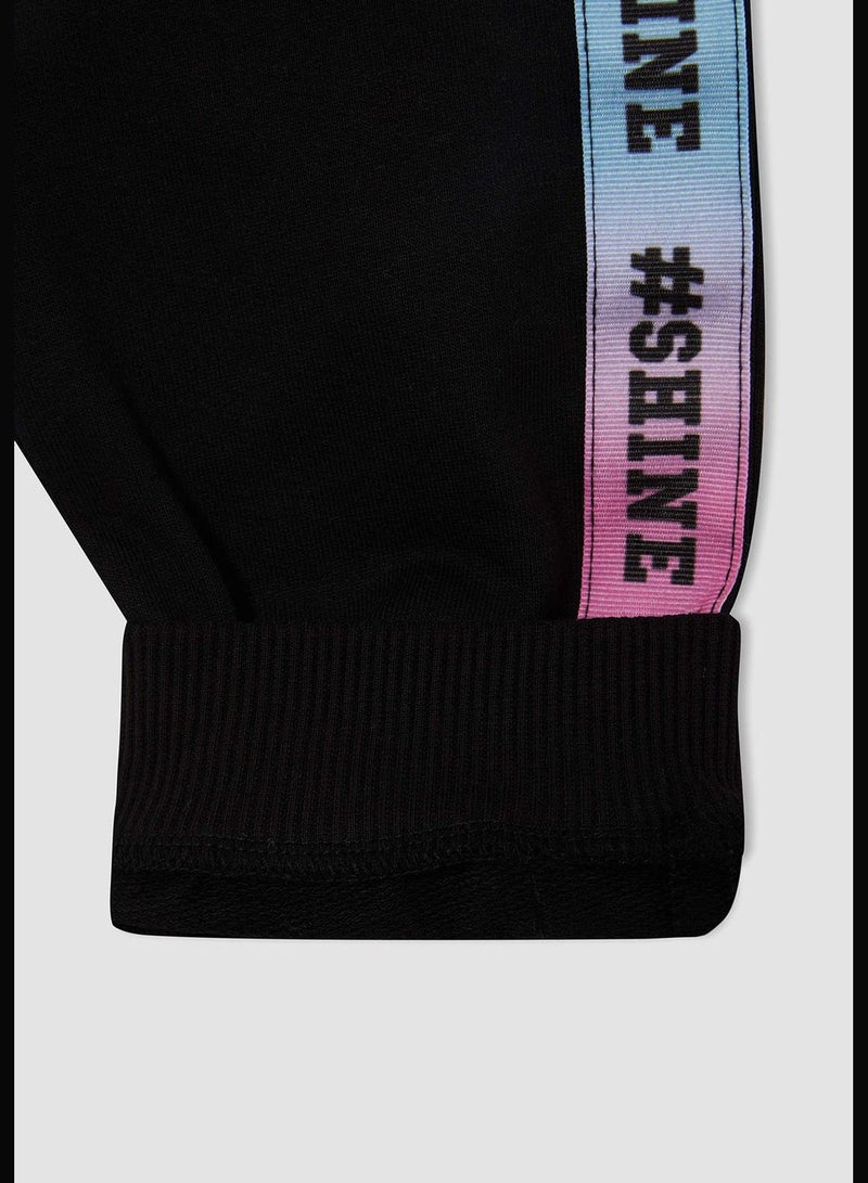 Block Colour Text Print Shirred Sweatpants