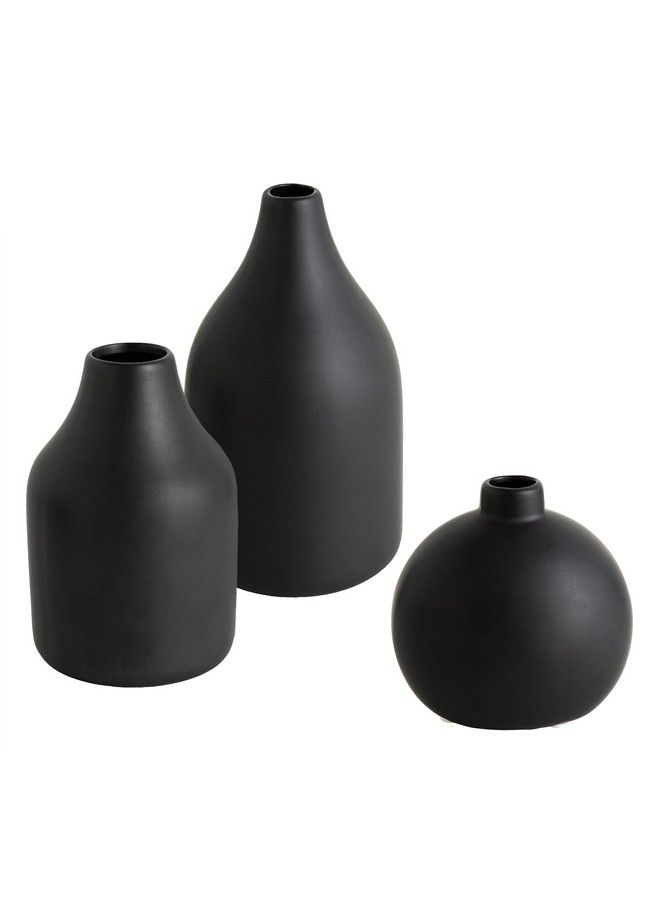 3 Pcs Black Ceramic Vase Setsmall Rustic Flower Vase For Home Decor&Wedding Table Decorations3 Styles