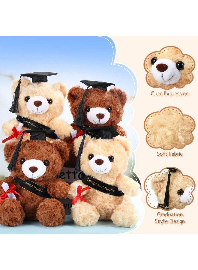 12 Pcs Class Of 2023 Graduation Bears 4 Plush Stuffed Bears With Graduation Caps Diploma Congratulations Sash 4 Congrats Cards 4 Compass Necklace For Graduation Gifts Graduation Decor (Black Cap)