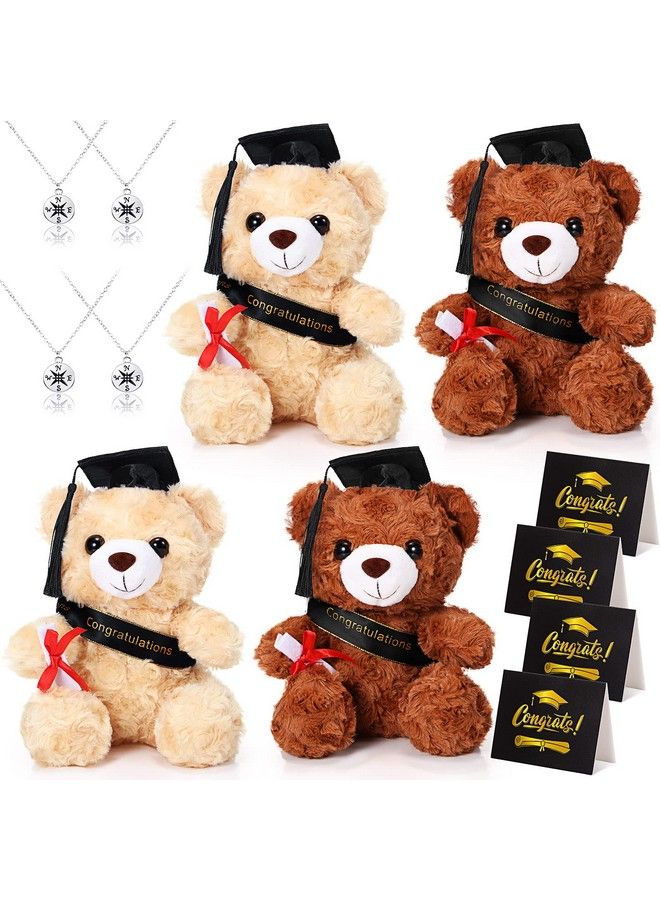 12 Pcs Class Of 2023 Graduation Bears 4 Plush Stuffed Bears With Graduation Caps Diploma Congratulations Sash 4 Congrats Cards 4 Compass Necklace For Graduation Gifts Graduation Decor (Black Cap)