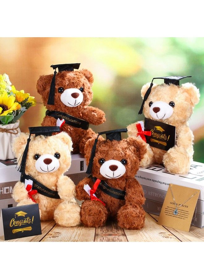 12 Pcs Class Of 2023 Graduation Bears 4 Plush Stuffed Bears With Graduation Caps Diploma Congratulations Sash 4 Congrats Cards 4 Compass Necklace For Graduation Gifts Graduation Decor (Black Cap)