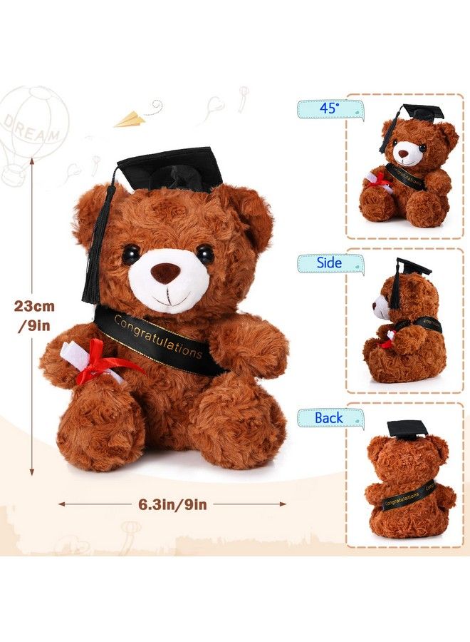 12 Pcs Class Of 2023 Graduation Bears 4 Plush Stuffed Bears With Graduation Caps Diploma Congratulations Sash 4 Congrats Cards 4 Compass Necklace For Graduation Gifts Graduation Decor (Black Cap)