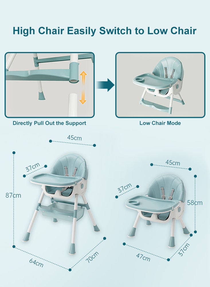 Baby High Chair for Toddlers Foldable Feeding Chair Adjustable Backrest Baby Highchair with Double Removable Tray