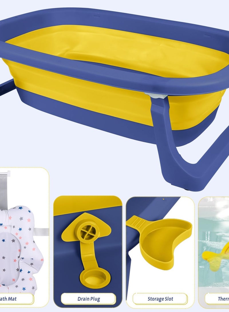 9 PCS Cute Crab Design Baby Bath Tub Foldable Bathtub + Bathmat Cushion + Temperature measurement card*1 + Duckling toys *2 + Ocean Balls *4