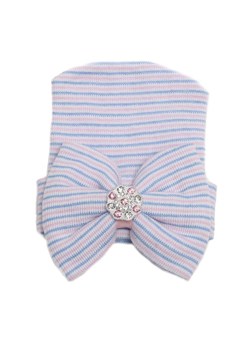 5pcs Big Bow Glittering Diamond Stripe Knitted Hat Newborn Baby Pullover