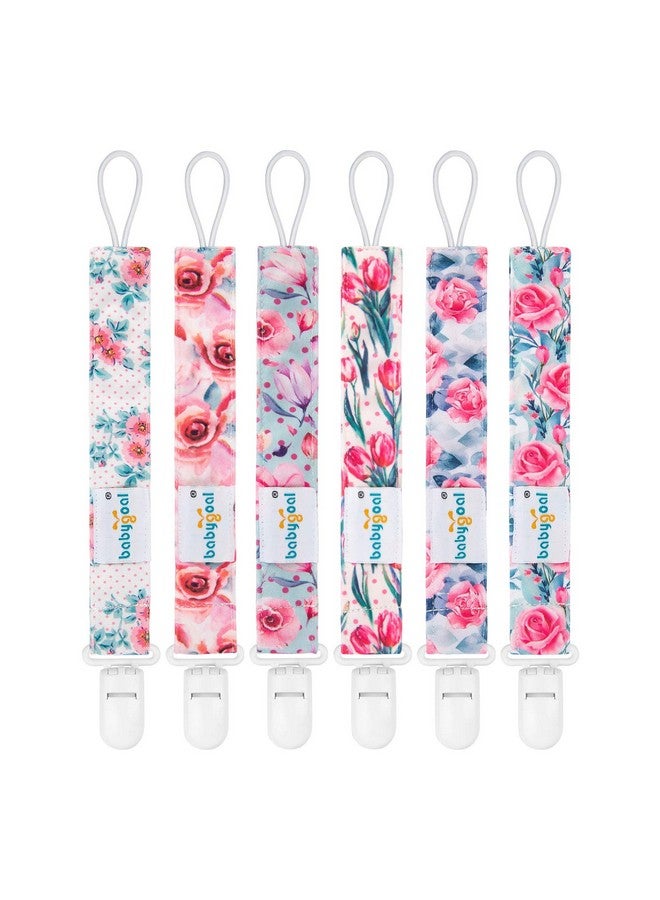 Floral Pacifier Clips 6 Pack Binky Paci Holder And Leash For Boys And Girls Fits For Most Pacifier Binkie Styles & Baby Teethers & Toys And Gift 6Ps16