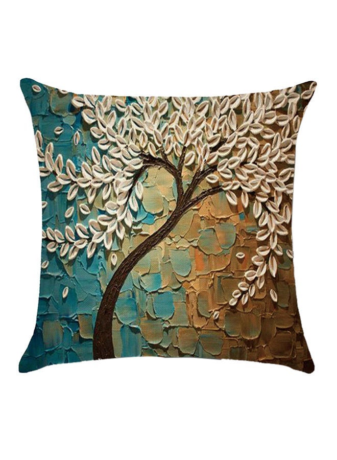 Decorative Tree Printed Pillow White/Brown/Blue