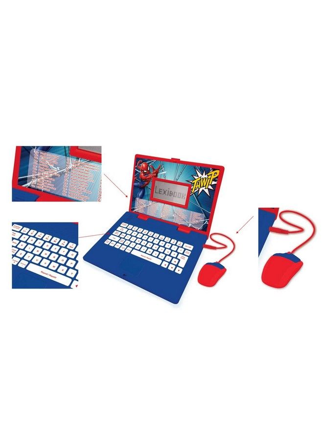 SpiderMan  Educational And Bilingual Laptop SpanishEnglish  Toy For Child Kid Boys  Girls 124 Activities Learn Play Games And Music With Spiderman  RedBlue Jc598Spi2