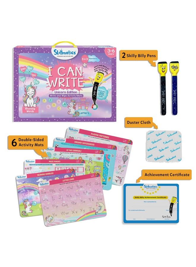 Educational Game  I Can Write Unicorn Edition Reusable Activity Mats With 2 Dry Erase Markers Gifts For Ages 3 To 6