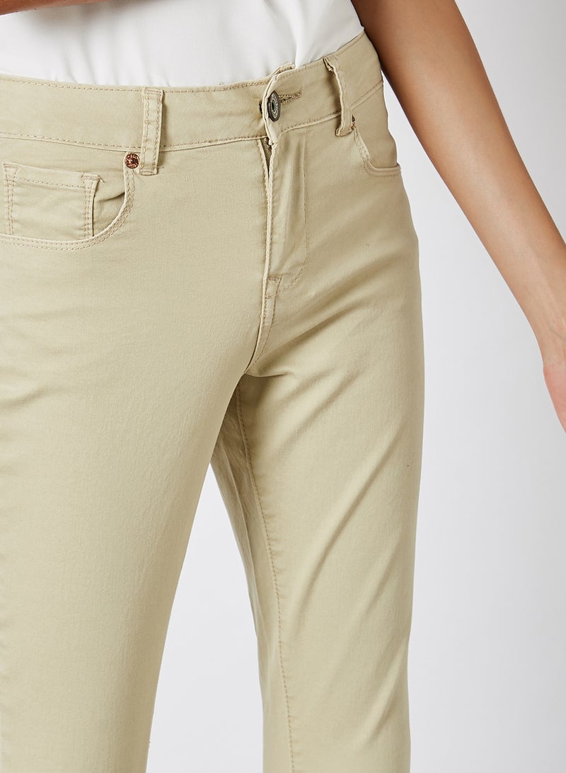 Solid Pattern Skinny Jeans Beige