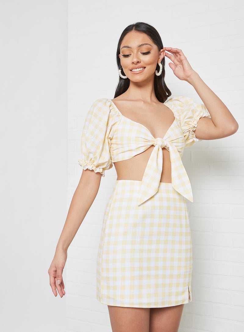 Gingham Knotted Crop Top Yellow