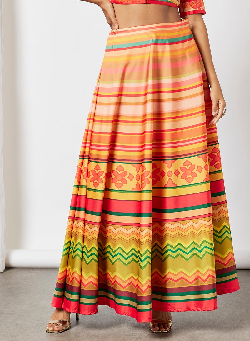 Printed 3-Piece Lehenga Set Multicolor