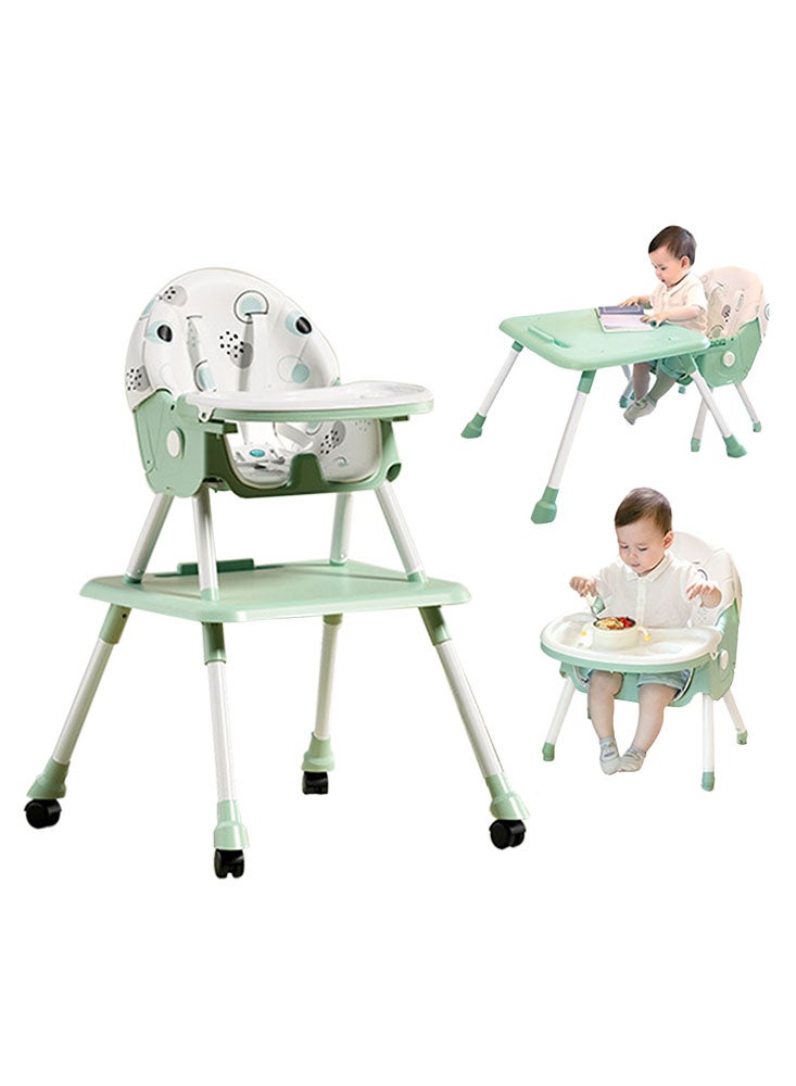 Baby Highchair with Wheels Adjustable Height Feeding Chair with Tray Toddler Booster Seat for Kids Dining Chair with Seat Belt