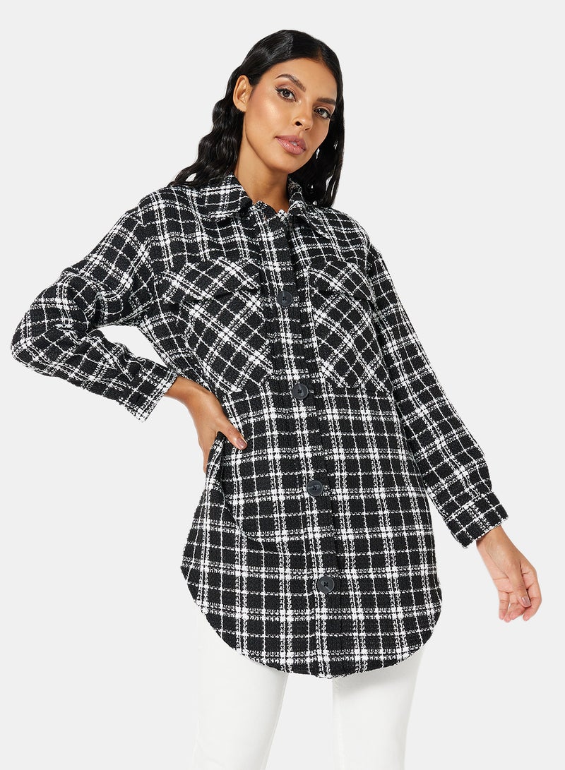 Checkered Longline Shirt Black