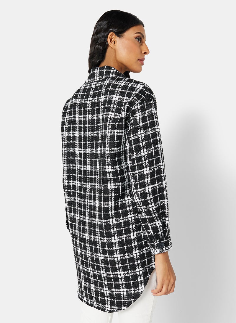 Checkered Longline Shirt Black