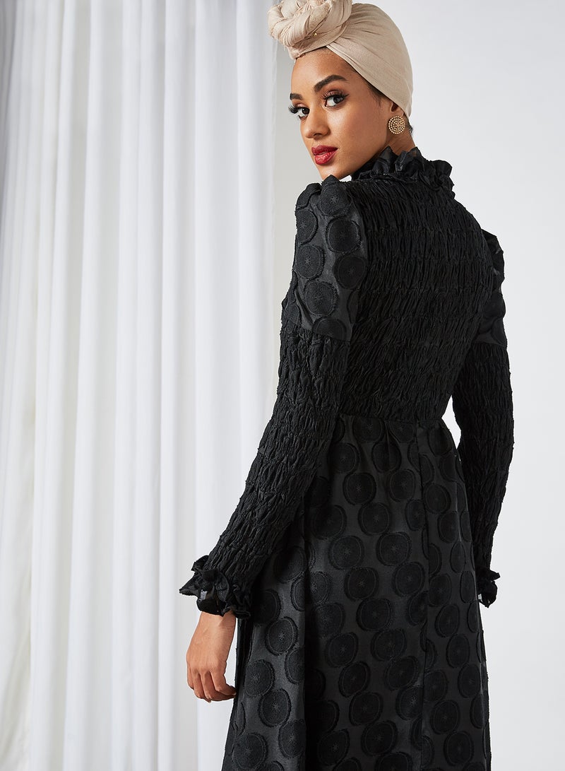 Entertain Shirring Maxi Dress Black