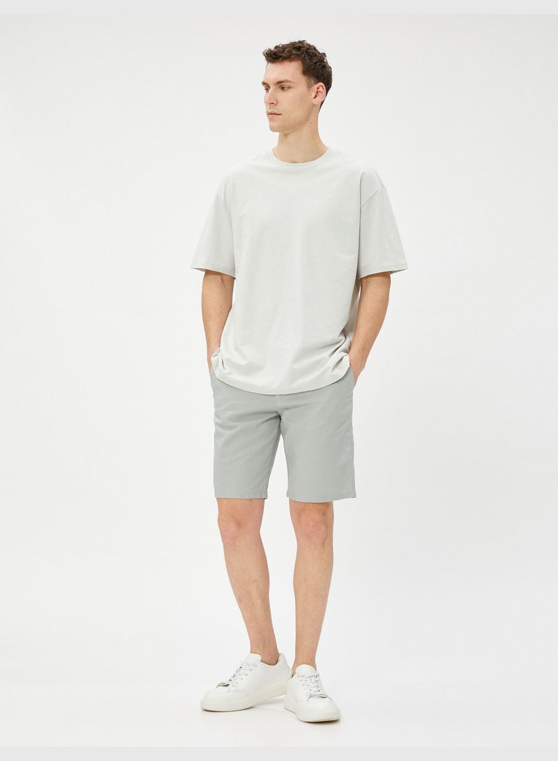 Linen Blend Bermuda Shorts Buttoned Pocket Detailed