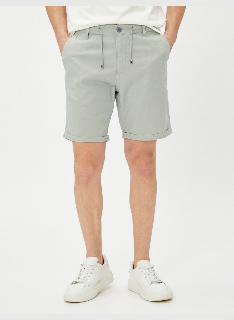 Linen Blend Shorts Drawstring Buttoned Pocket Detailed