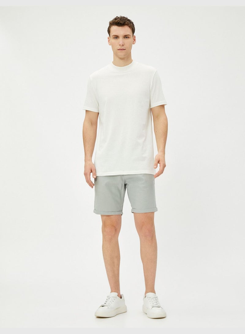 Linen Blend Shorts Drawstring Buttoned Pocket Detailed