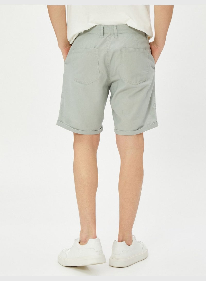 Linen Blend Shorts Drawstring Buttoned Pocket Detailed