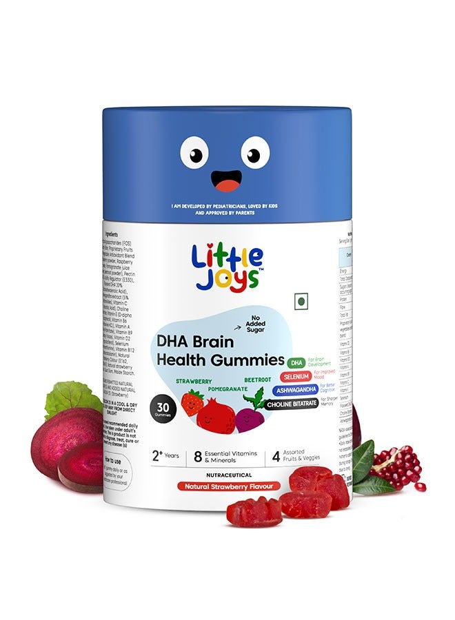 Dha Brain Health Gummies  30 Day Pack For Improved Concentration, Mood And Sleep Packed With 8 Vitamins And Minerals 100% Vegetarian No Added Sugar