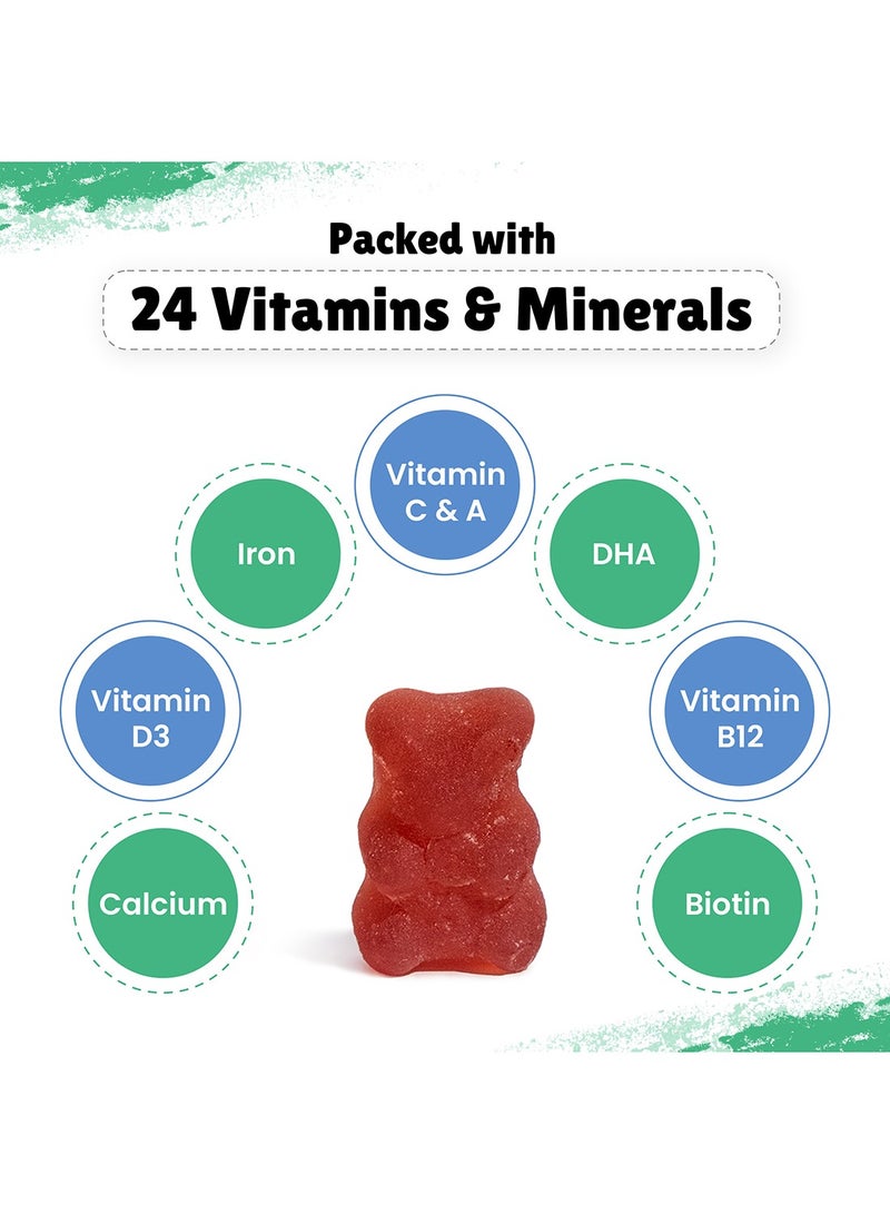 Multivitamin Gummies- Strawberry 2 + Years  30 Day Pack Vit C, D, A And Dha No Preservatives Gluten Free