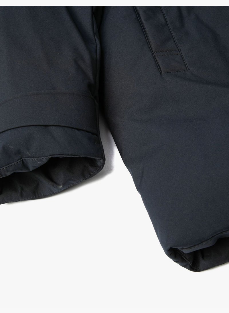 Hooded 2 Pocket Detail Snap Buttoned Zipper Anorak