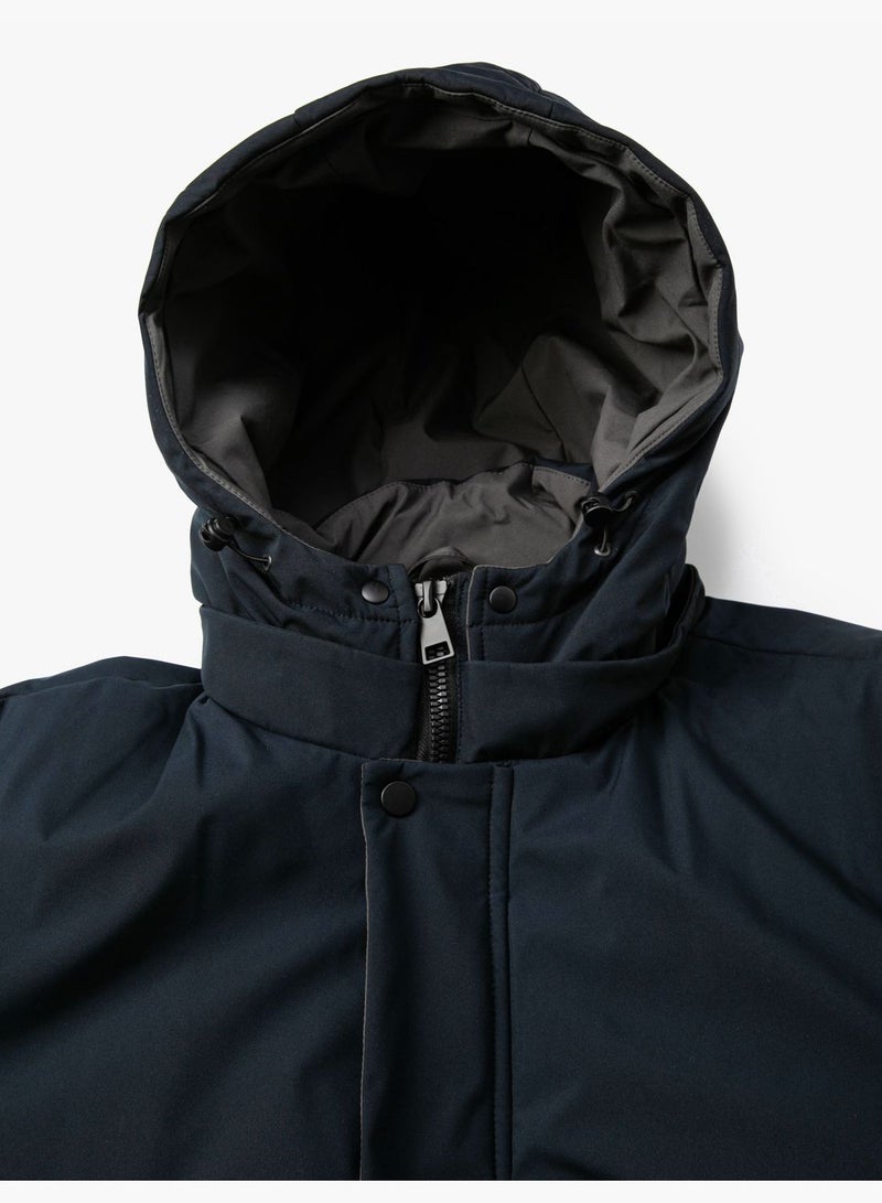 Hooded 2 Pocket Detail Snap Buttoned Zipper Anorak