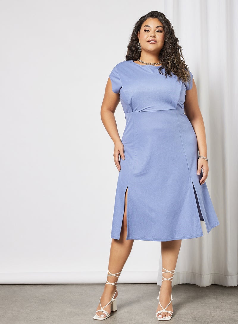 Plus Size Dual Slit Dress Blue
