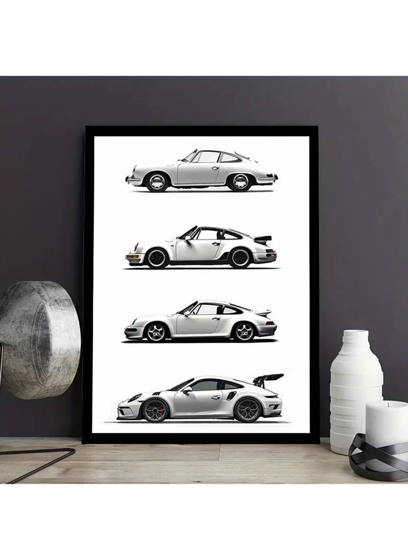 Four Cars Design Wall Poster with Black Frame, Wall Arts Home Décor Photo Frames, 40x55 cm by Spoil Your Wall