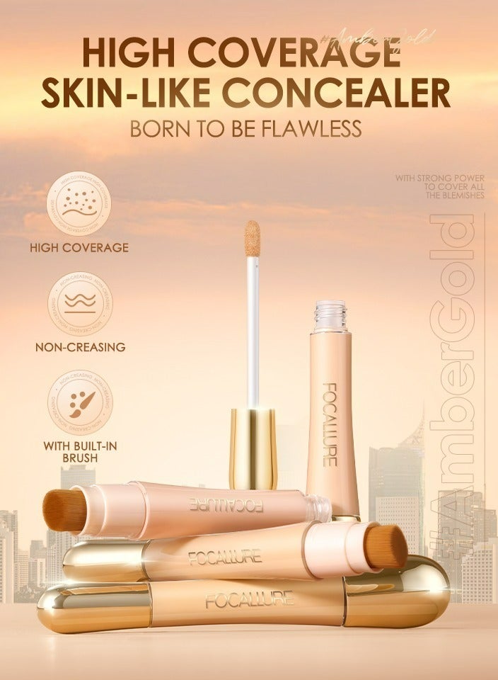 Perfect Base Lasting Poreless Liquid Foundation, Covers Blemishes & Under-Eye Circles for All Skin Types-04 Honey Plus Concealer with High Cover Brush Soft Matte Complete Concealer -#4