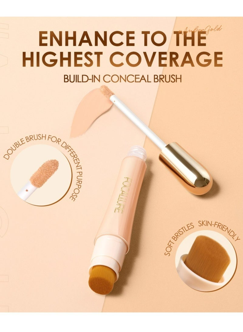 Perfect Base Lasting Poreless Liquid Foundation, Covers Blemishes & Under-Eye Circles for All Skin Types-04 Honey Plus Concealer with High Cover Brush Soft Matte Complete Concealer -#4