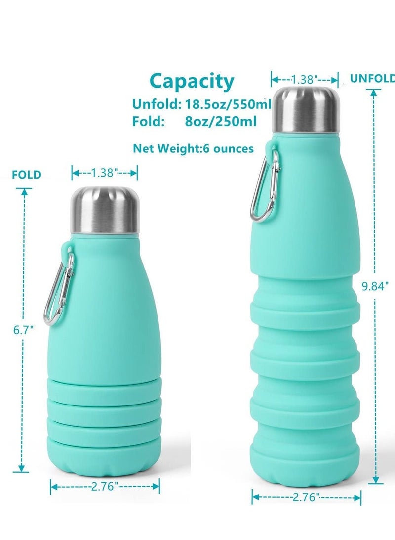 1 Pack Collapsible Silicone Water Bottle Reuseable Foldable Travel Sport Bottle, Portable with Carabiner BPA Freee Leak proof for Camping Hiking Gym 18oz 550ml