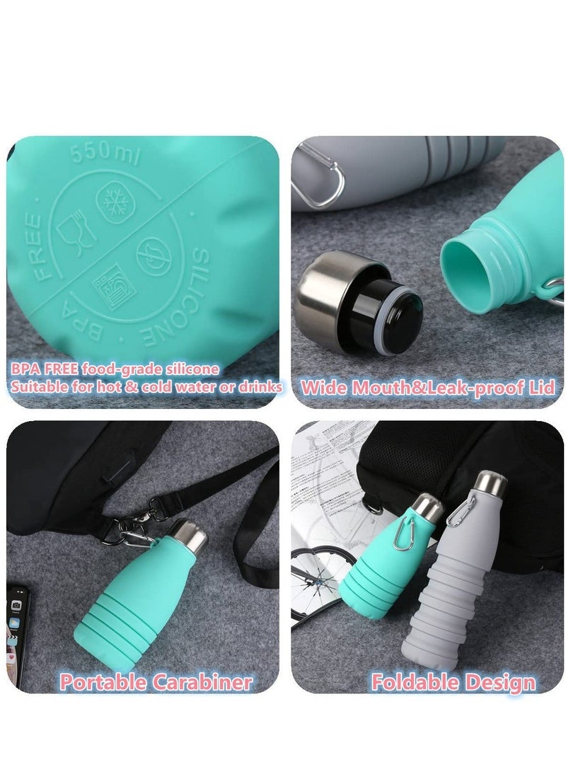 1 Pack Collapsible Silicone Water Bottle Reuseable Foldable Travel Sport Bottle, Portable with Carabiner BPA Freee Leak proof for Camping Hiking Gym 18oz 550ml