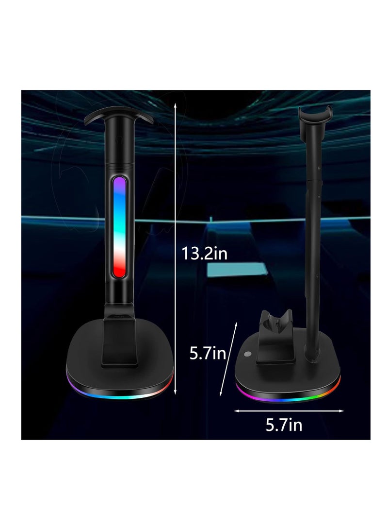 XICEN for PS5 Controller Charging Station with RGB Headphone Stand, for PS5 Controller Charger Holder with 2 USB Charging Ports, Headset Stand for Playstation 5 Controller Charging Dock, Black