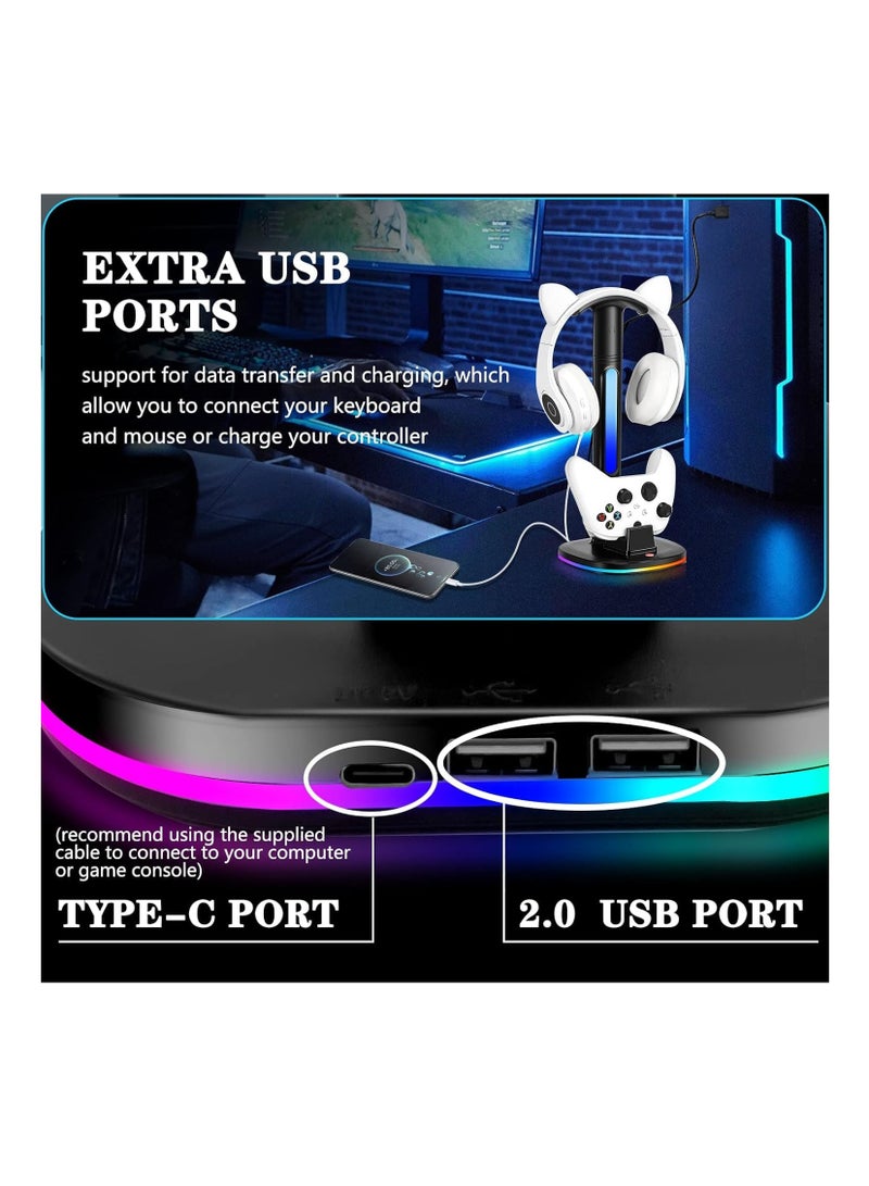 XICEN for Xbox Series Controller Charging Station, with RGB Headphone Stand, for Xbox Series Controller Charger Holder with 2 USB Charging Ports, Headset Stand for Xbox Controller Charging Dock, Black