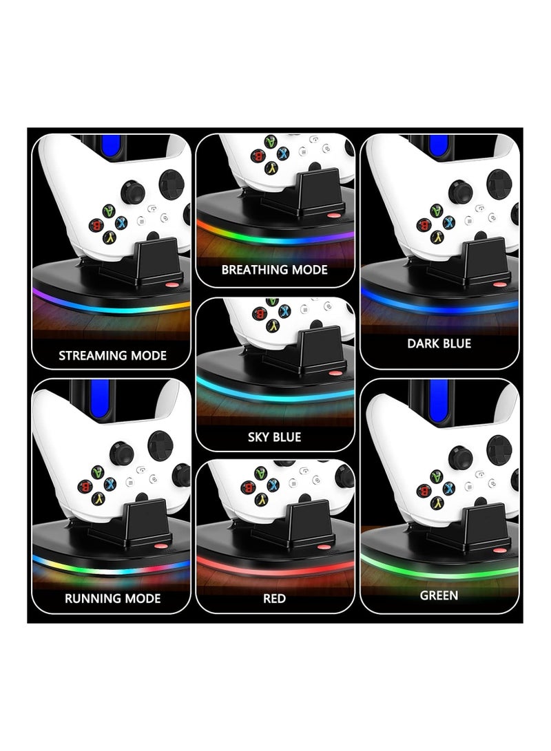 XICEN for Xbox Series Controller Charging Station, with RGB Headphone Stand, for Xbox Series Controller Charger Holder with 2 USB Charging Ports, Headset Stand for Xbox Controller Charging Dock, Black
